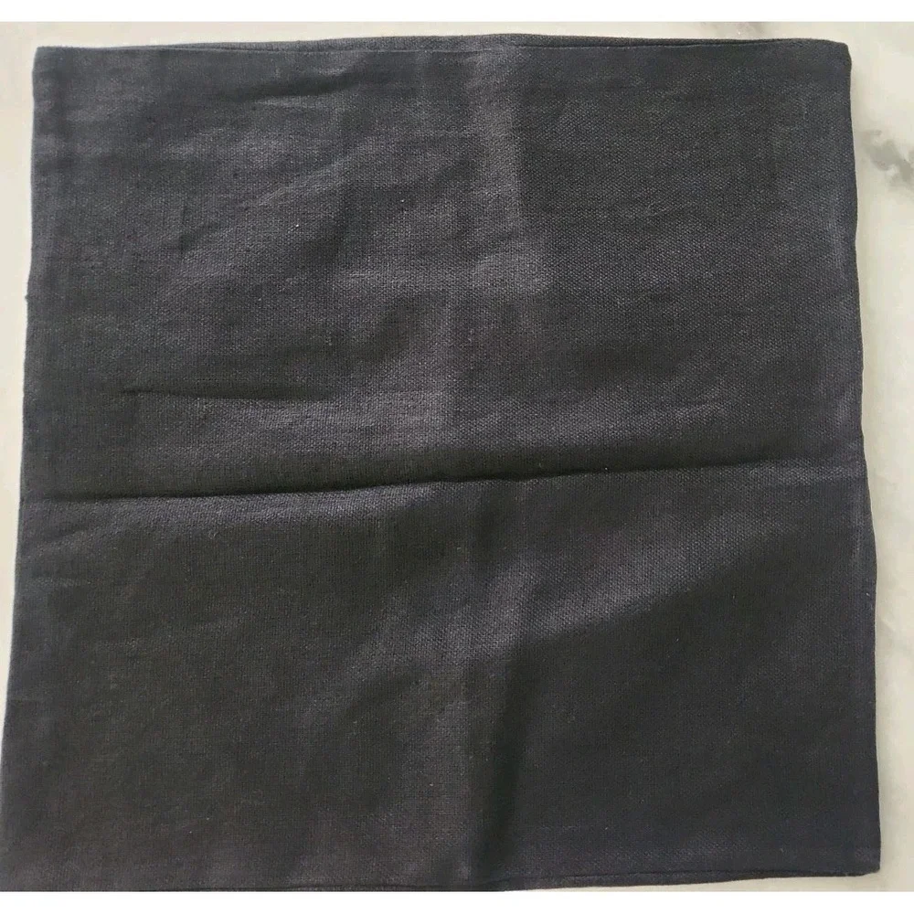 2/POTTERY BARN Black 100% Linen Pillow Covers Wood Buttons Asian Modern 18X18 EC